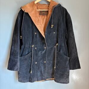 Vintage COMINT Men's Small Black Brown Suede Leather Anorak Jacket Western 80's